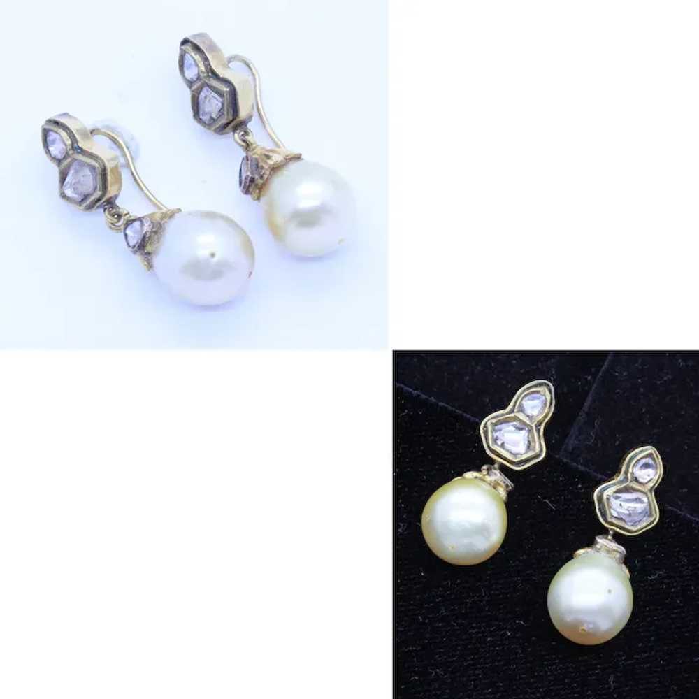 Vintage Earrings 20k Gold, South Sea Pearls, Diam… - image 3