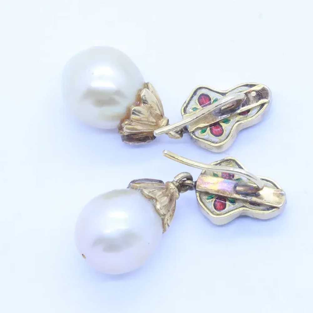 Vintage Earrings 20k Gold, South Sea Pearls, Diam… - image 4