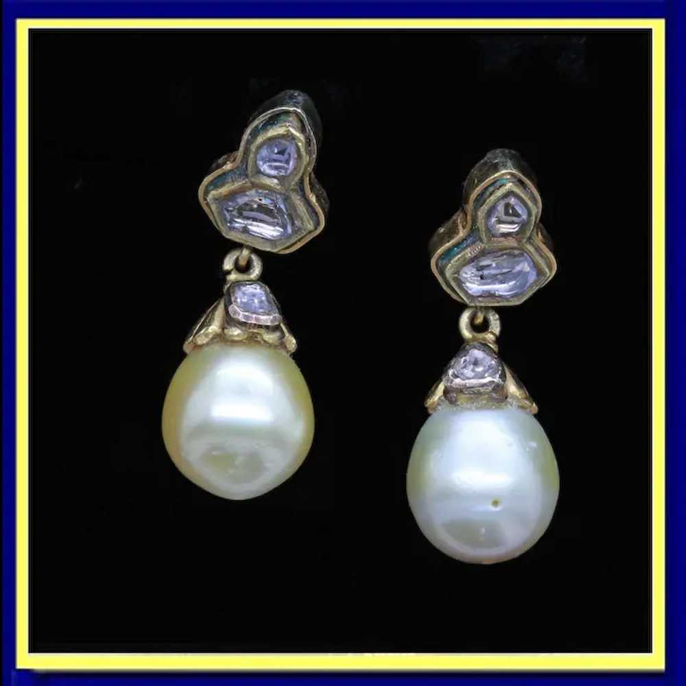 Vintage Earrings 20k Gold, South Sea Pearls, Diam… - image 7