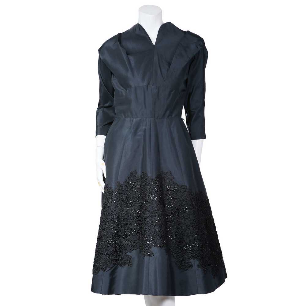 1950s Blue Lace and Sequin Cocktail Dress - image 1
