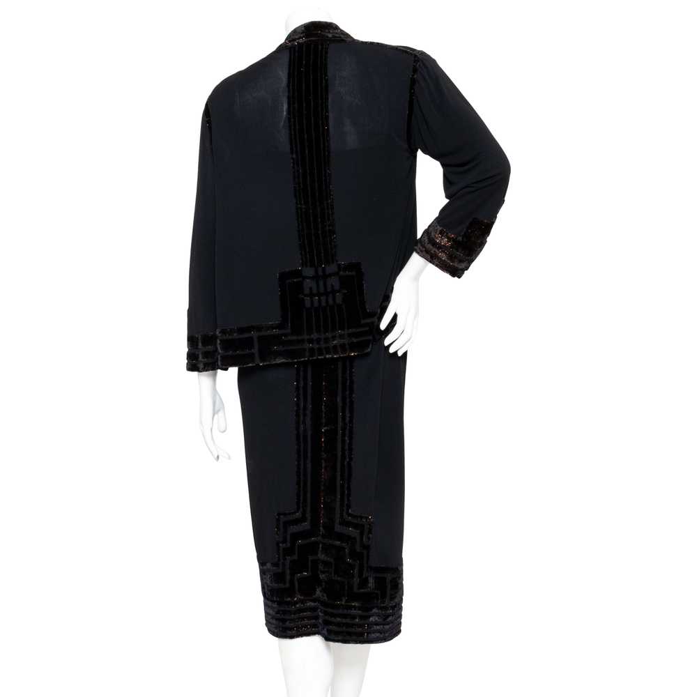 1970s Black Velvet Burnout Dress and Matching Jac… - image 2