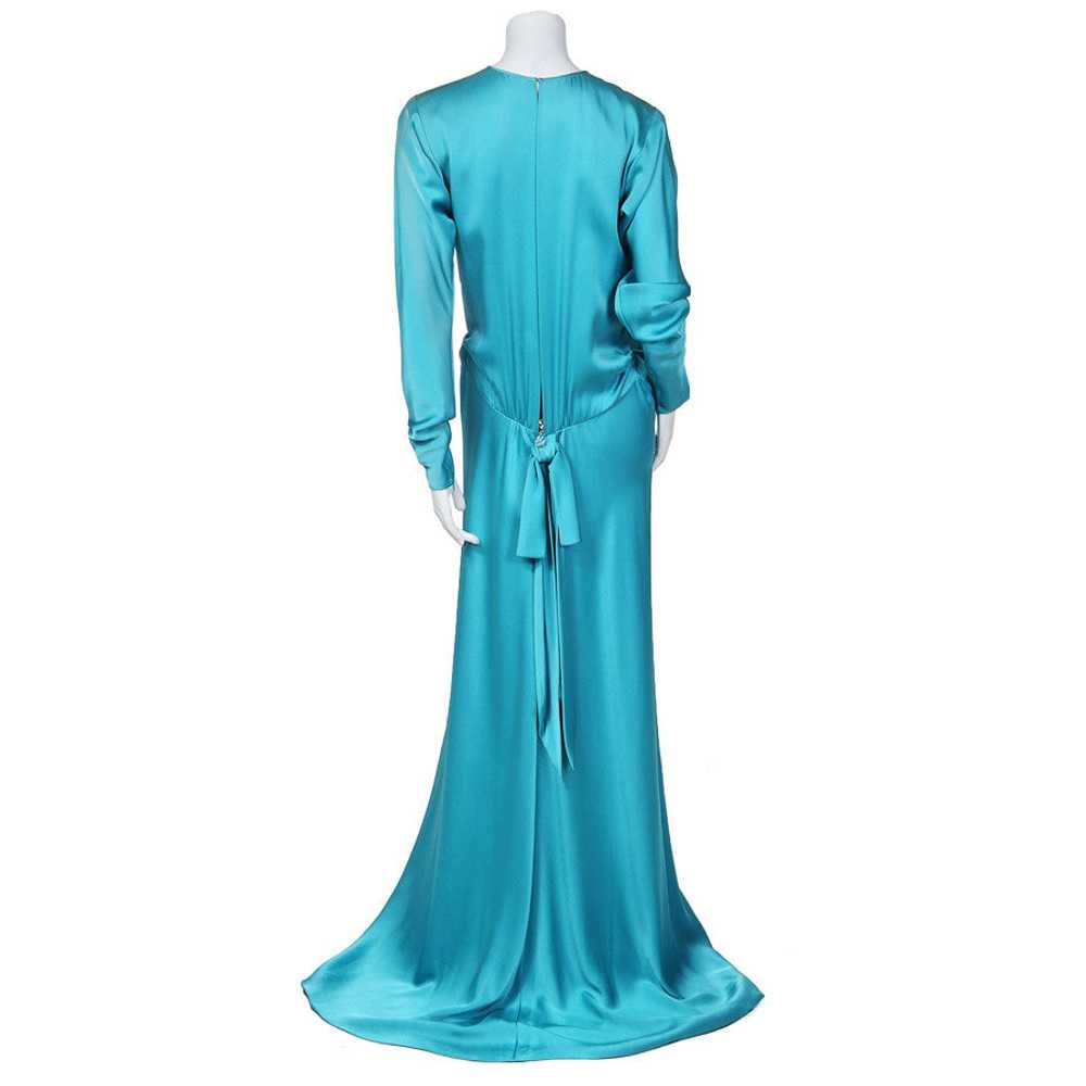 1980s Aqua Blue Long Sleeve Haute Couture Gown - image 2