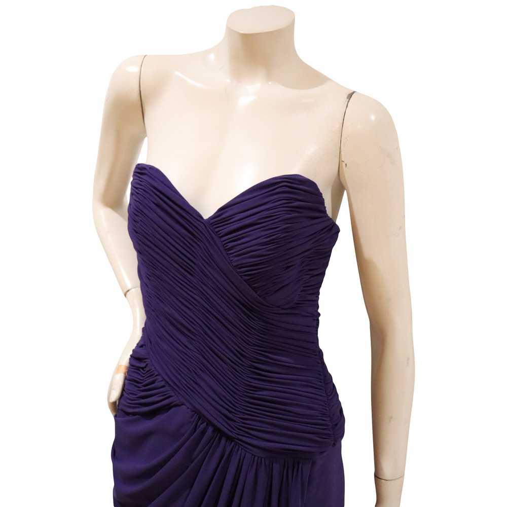 1980s Purple Silk Strapless Draped Gown - image 3