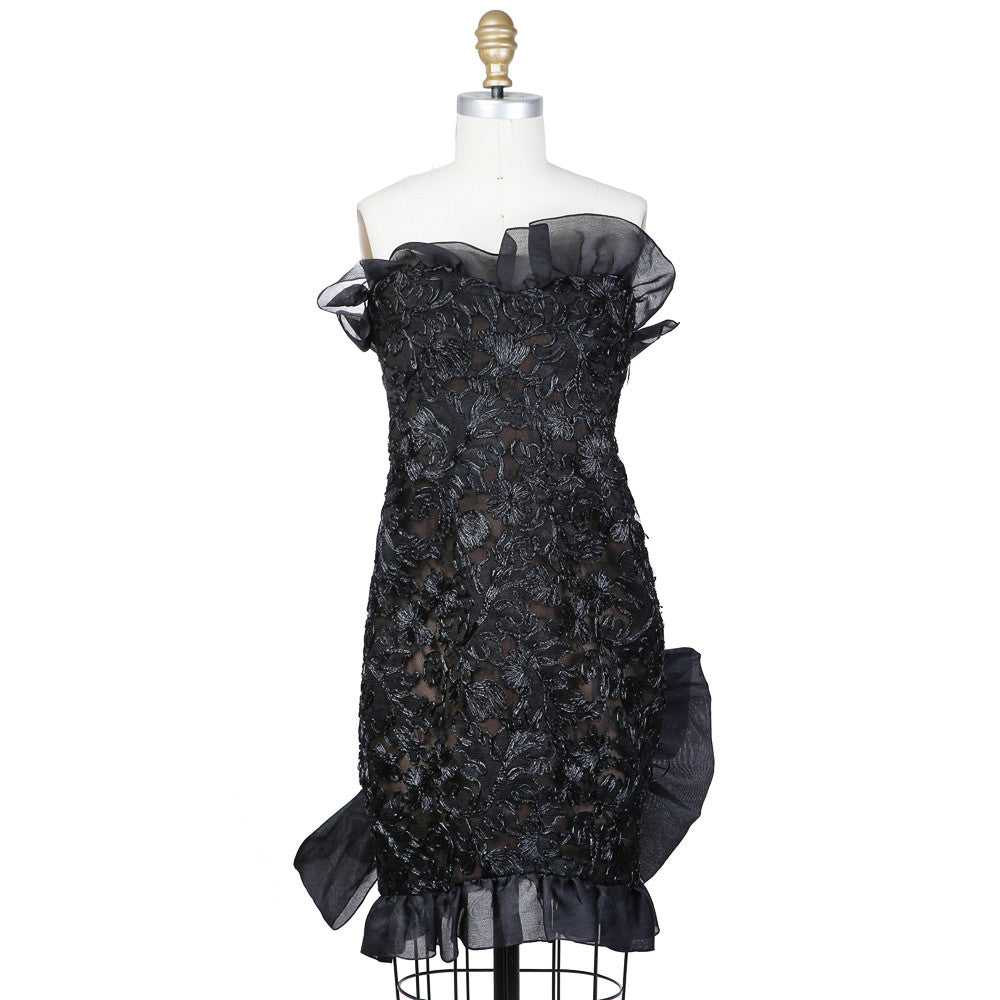 1980s Strapless Haute Couture Cocktail Dress - image 1