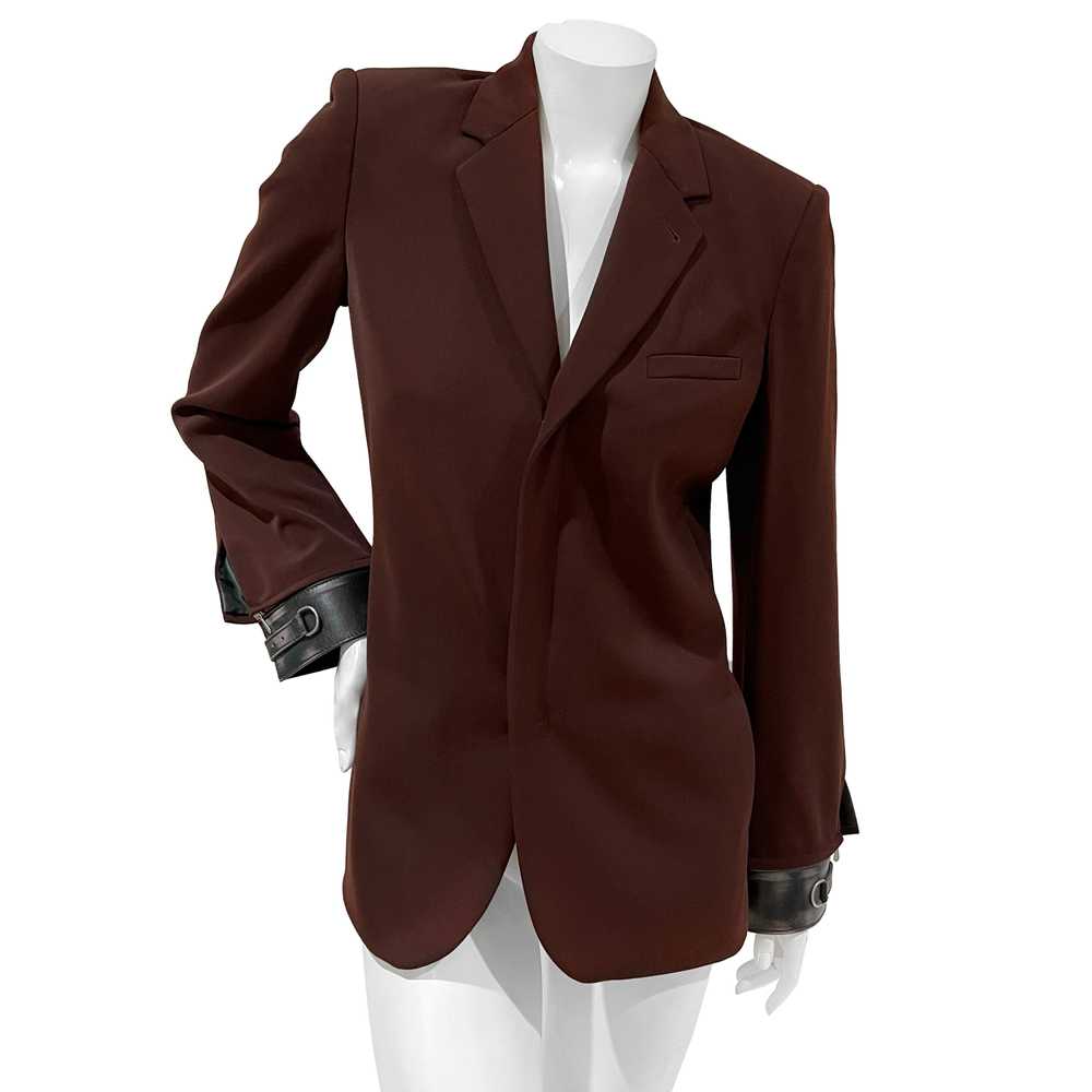 1990s Burgundy Cotton Blend Leather Cuff Jacket - image 1