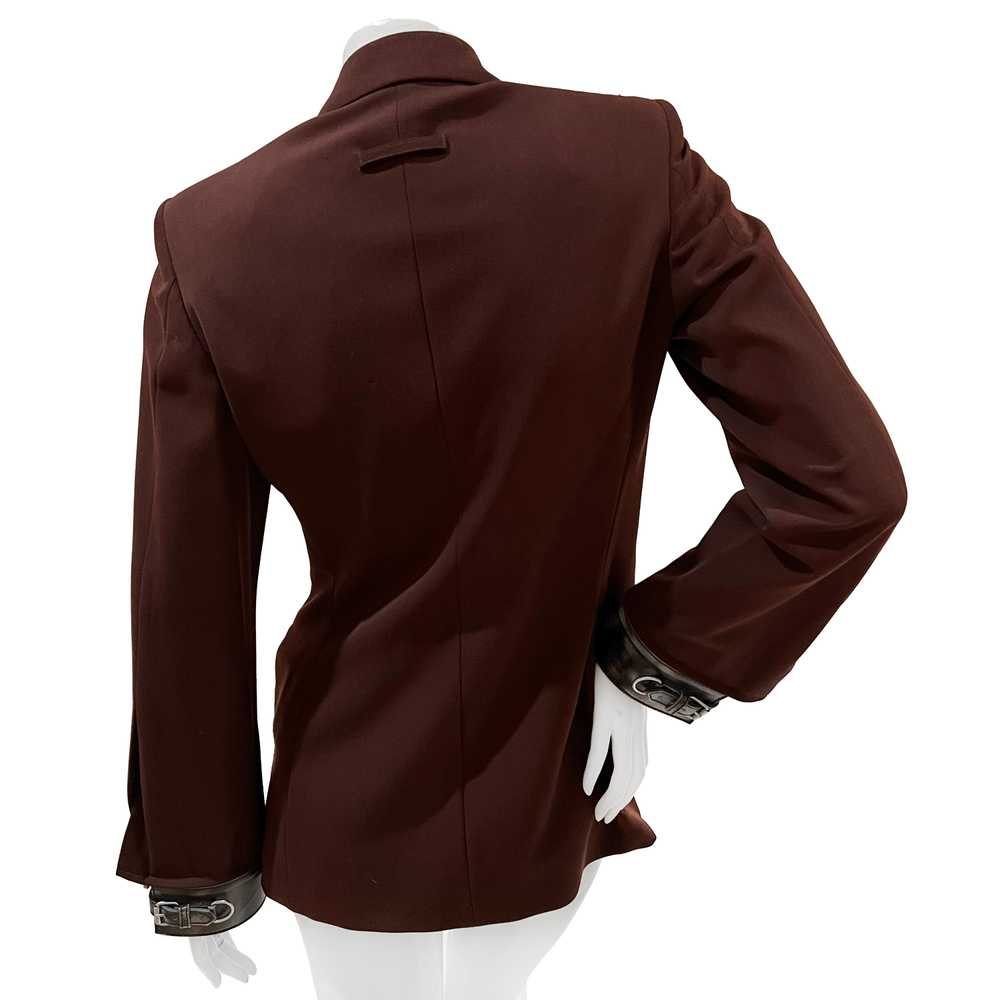 1990s Burgundy Cotton Blend Leather Cuff Jacket - image 2