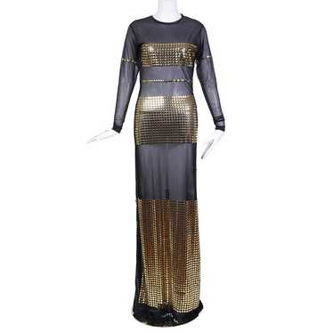 1990s Sheer Black and Gold Studded Gown - image 1