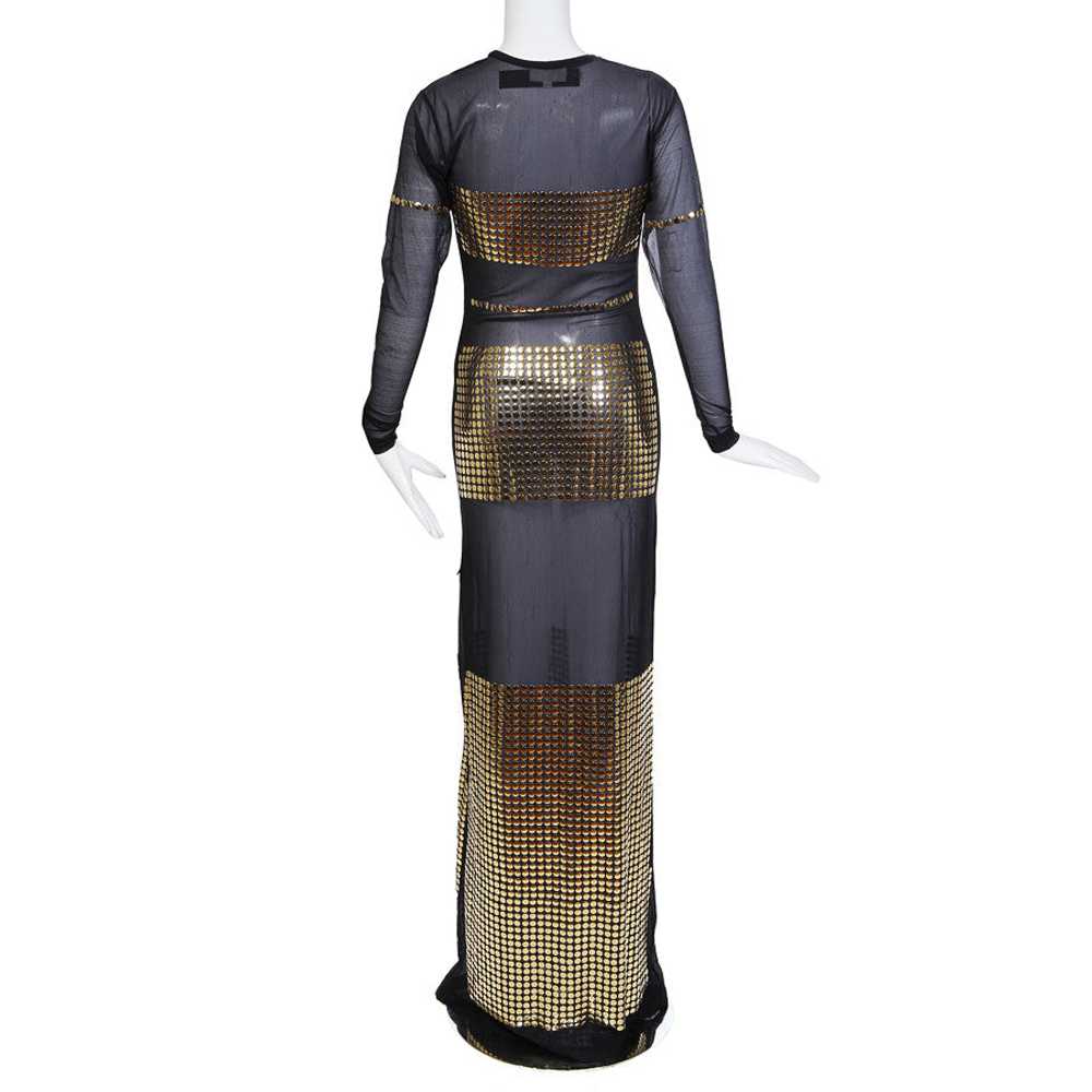 1990s Sheer Black and Gold Studded Gown - image 2
