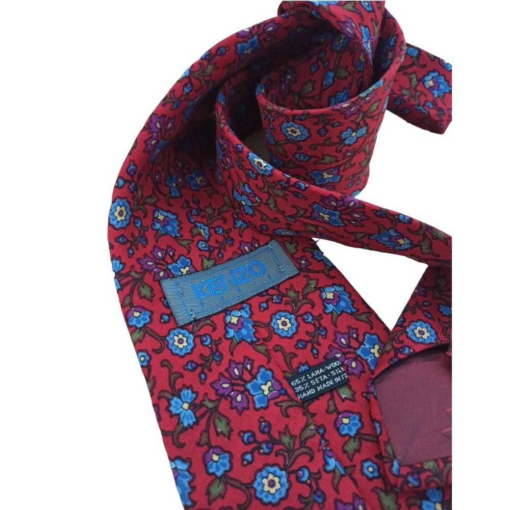 Kenzo KENZO PARIS Red Floral Silk Tie ITALY 58"/ … - image 3