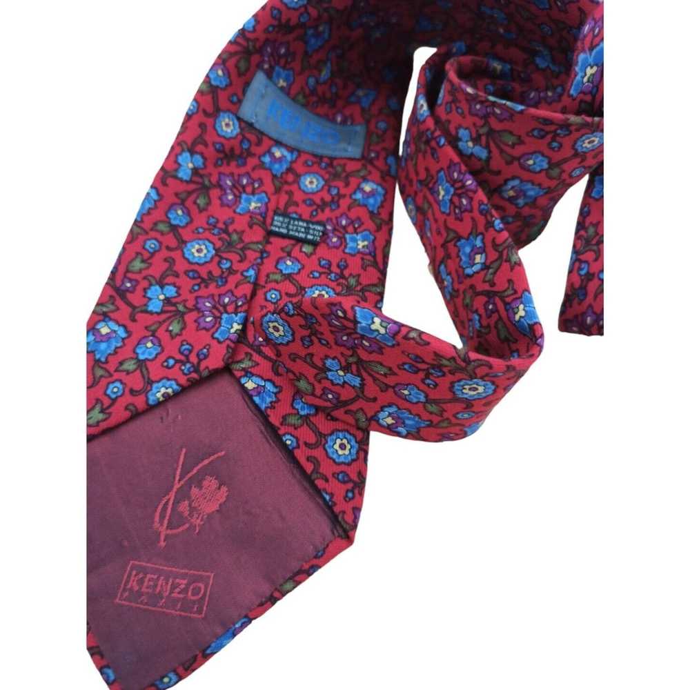 Kenzo KENZO PARIS Red Floral Silk Tie ITALY 58"/ … - image 5