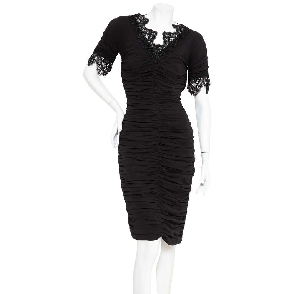 Black Lace Trim Ruched Dress - image 1