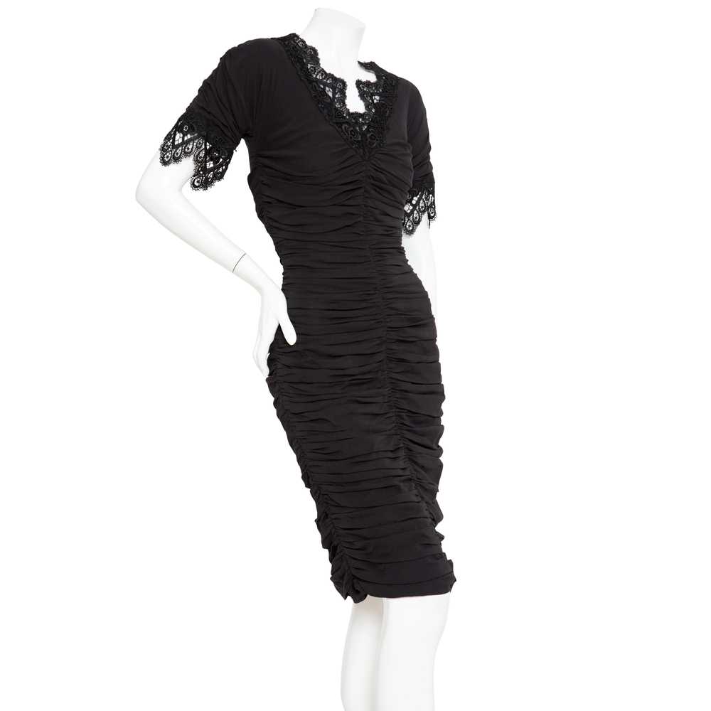 Black Lace Trim Ruched Dress - image 3
