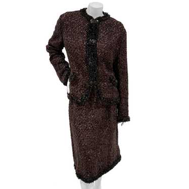 Brown Wool Blend Tweed Skirt Suit - image 1
