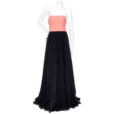Pink and Black Silk Beaded Gown - image 1