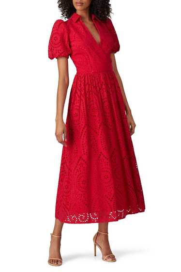 Badgley Mischka Red Eyelet Dress