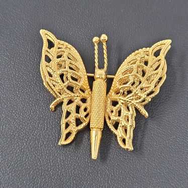 Monet Vintage Monet Signed Gold Tone Butterfly Br… - image 1