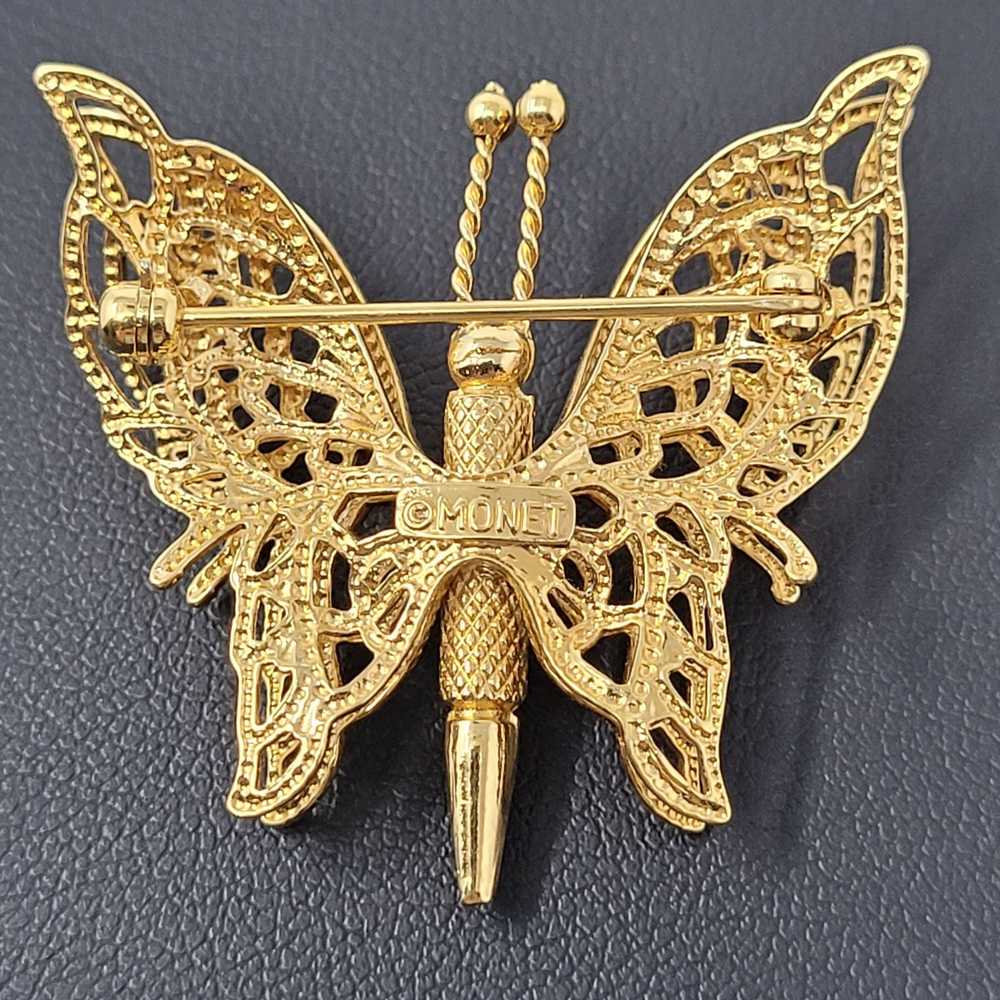 Monet Vintage Monet Signed Gold Tone Butterfly Br… - image 2