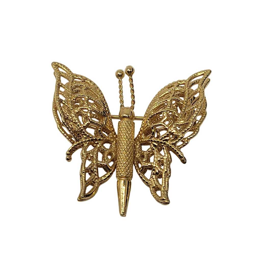 Monet Vintage Monet Signed Gold Tone Butterfly Br… - image 6