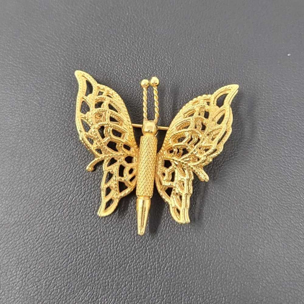 Monet Vintage Monet Signed Gold Tone Butterfly Br… - image 7