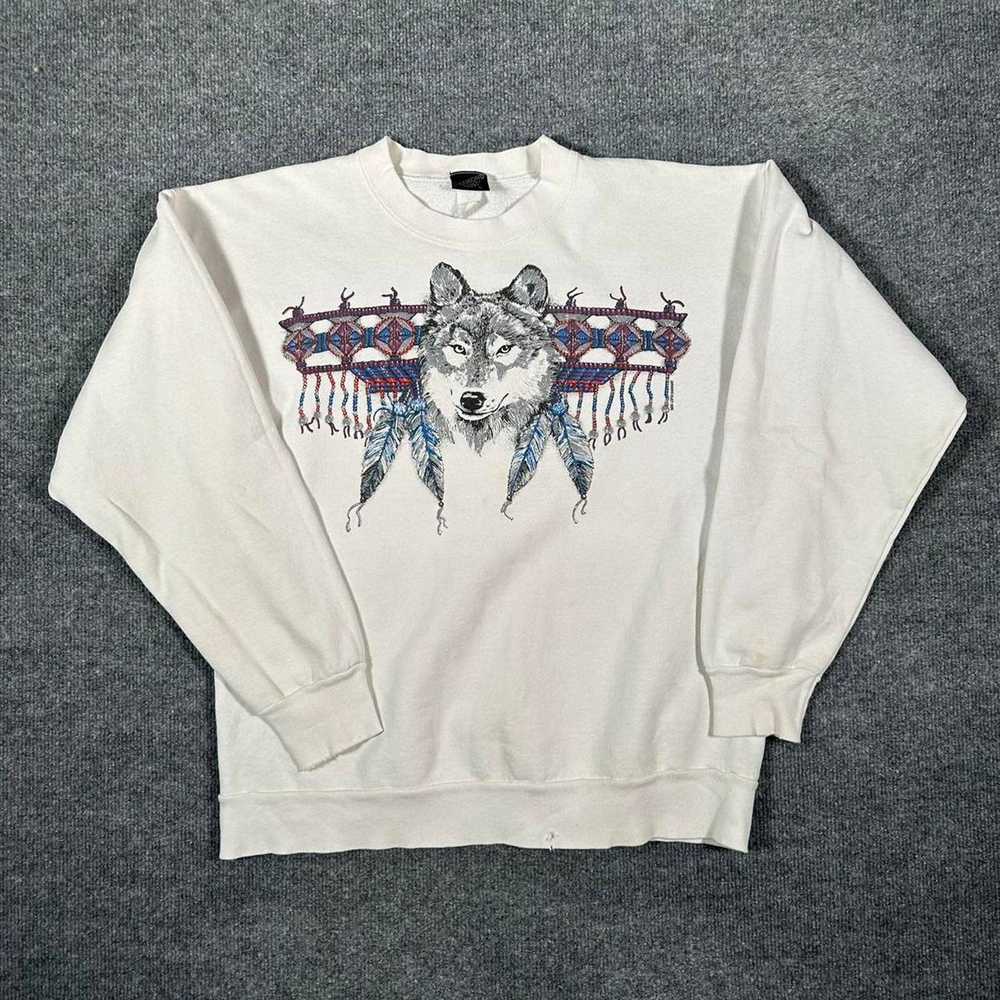Hanes × Vintage Vintage Wolf Animal Sweatshirt Gr… - image 2