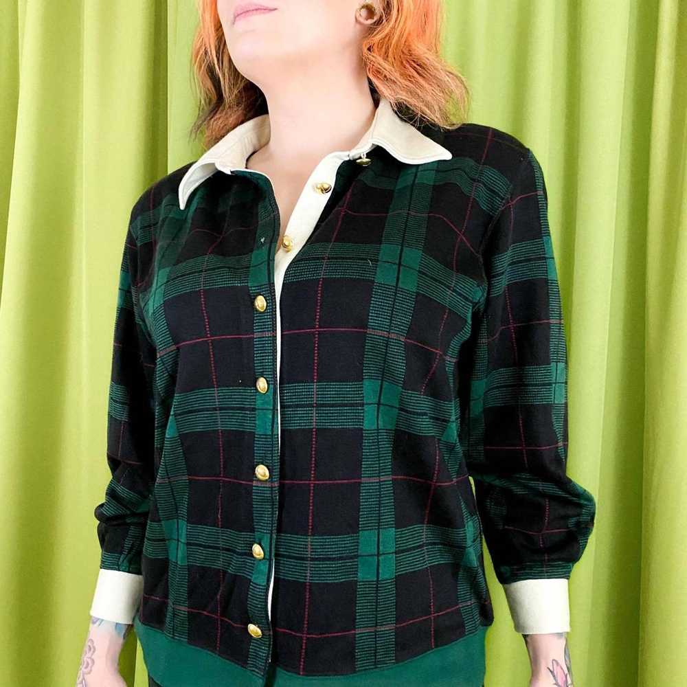Other 80s Vintage Navy Blue Green Plaid 2 Piece C… - image 2