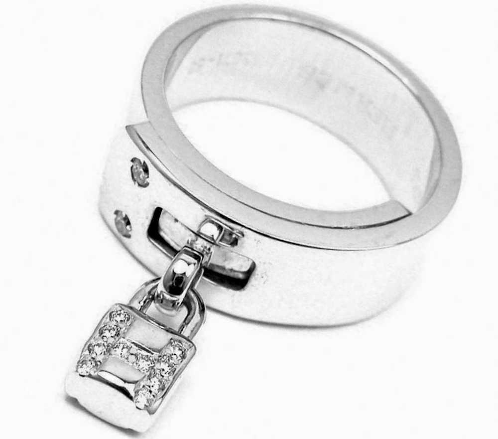 Hermes 18k White Gold "H" Lock Band Diamond Ring - image 1