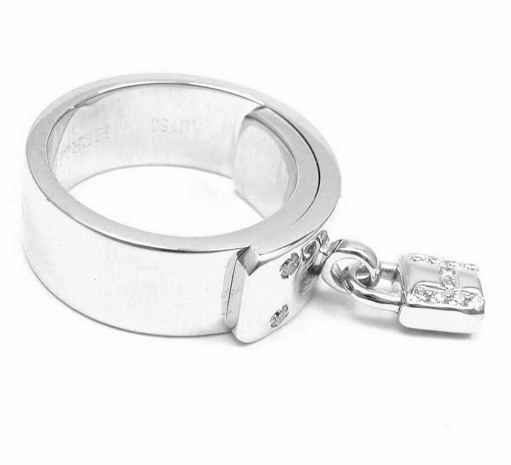 Hermes 18k White Gold "H" Lock Band Diamond Ring - image 2