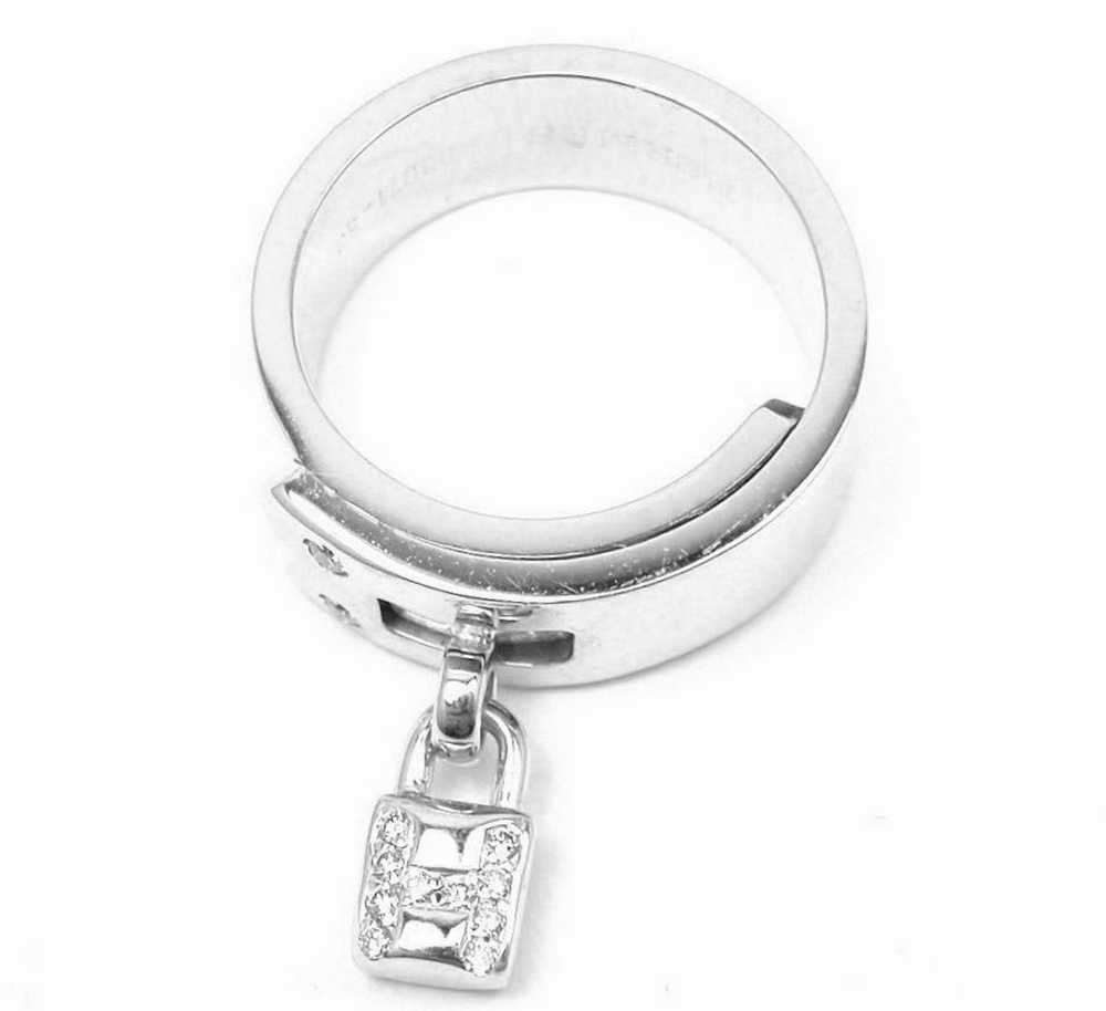 Hermes 18k White Gold "H" Lock Band Diamond Ring - image 5