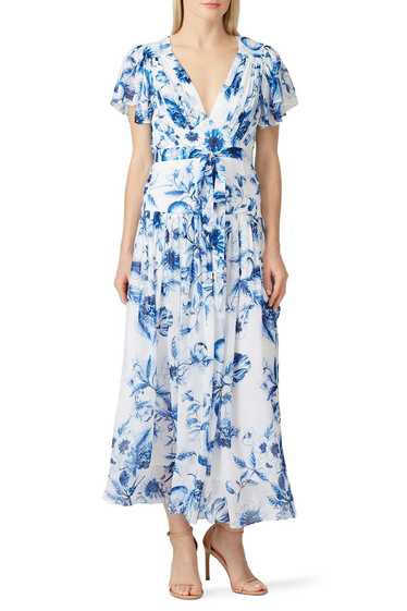 ML Monique Lhuillier Floral Tie Waist Maxi