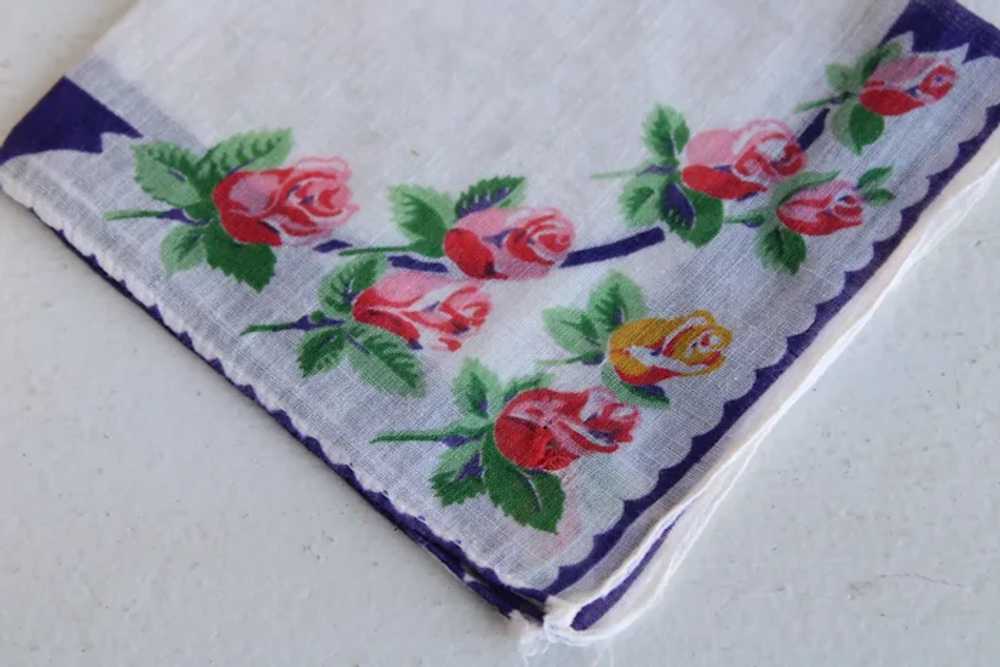 Vintage Handkerchief, Cotton Floral Print, Blue P… - image 10