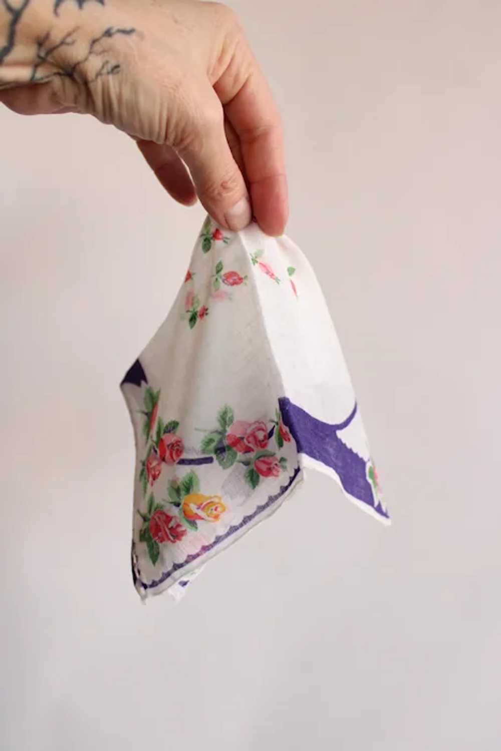 Vintage Handkerchief, Cotton Floral Print, Blue P… - image 2