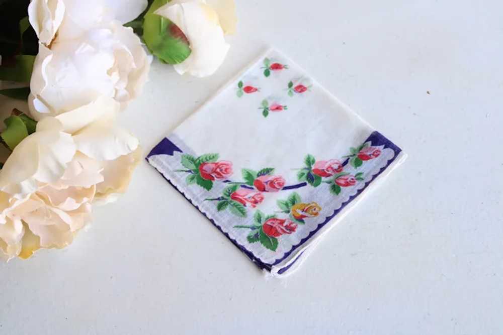 Vintage Handkerchief, Cotton Floral Print, Blue P… - image 5