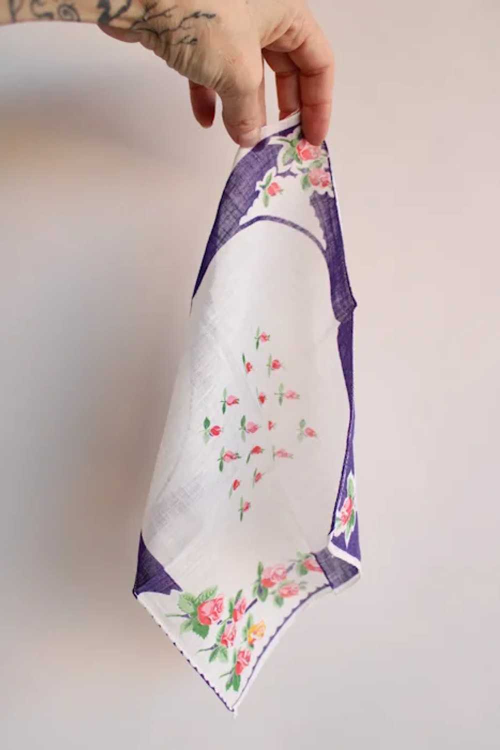 Vintage Handkerchief, Cotton Floral Print, Blue P… - image 7