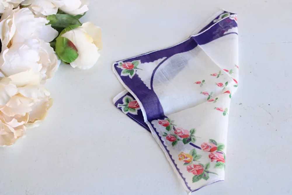 Vintage Handkerchief, Cotton Floral Print, Blue P… - image 9