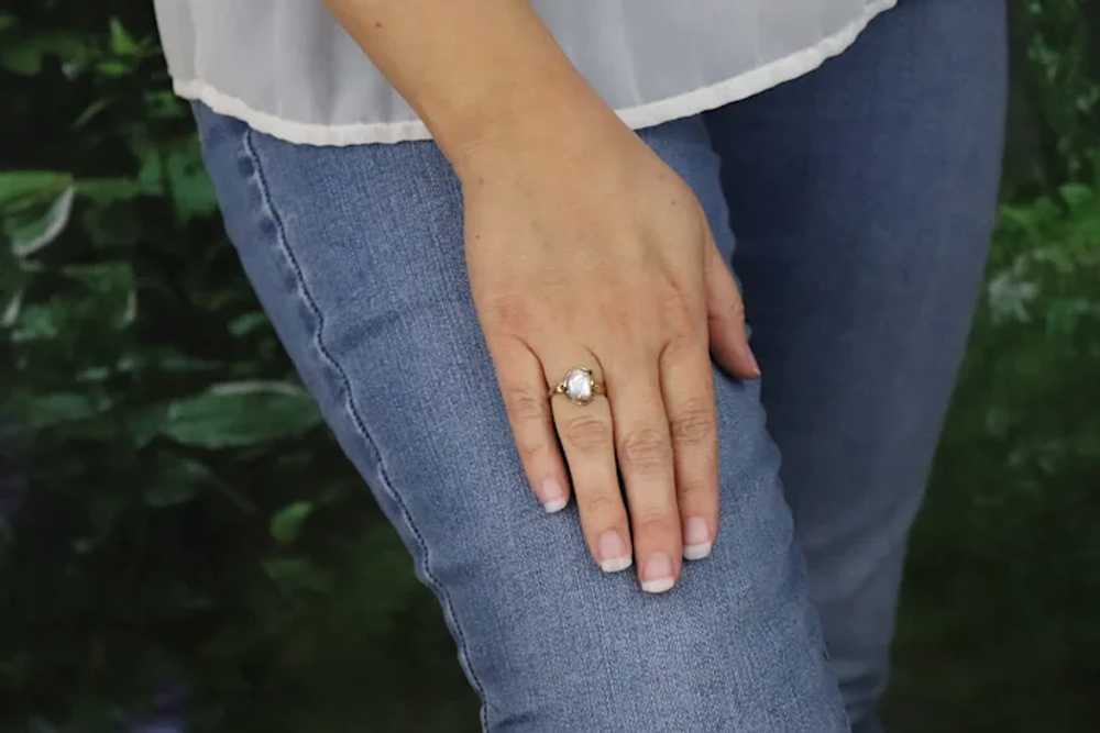 14k Yellow Gold Keshi Pearl Ring Size 5 1/4 - image 2