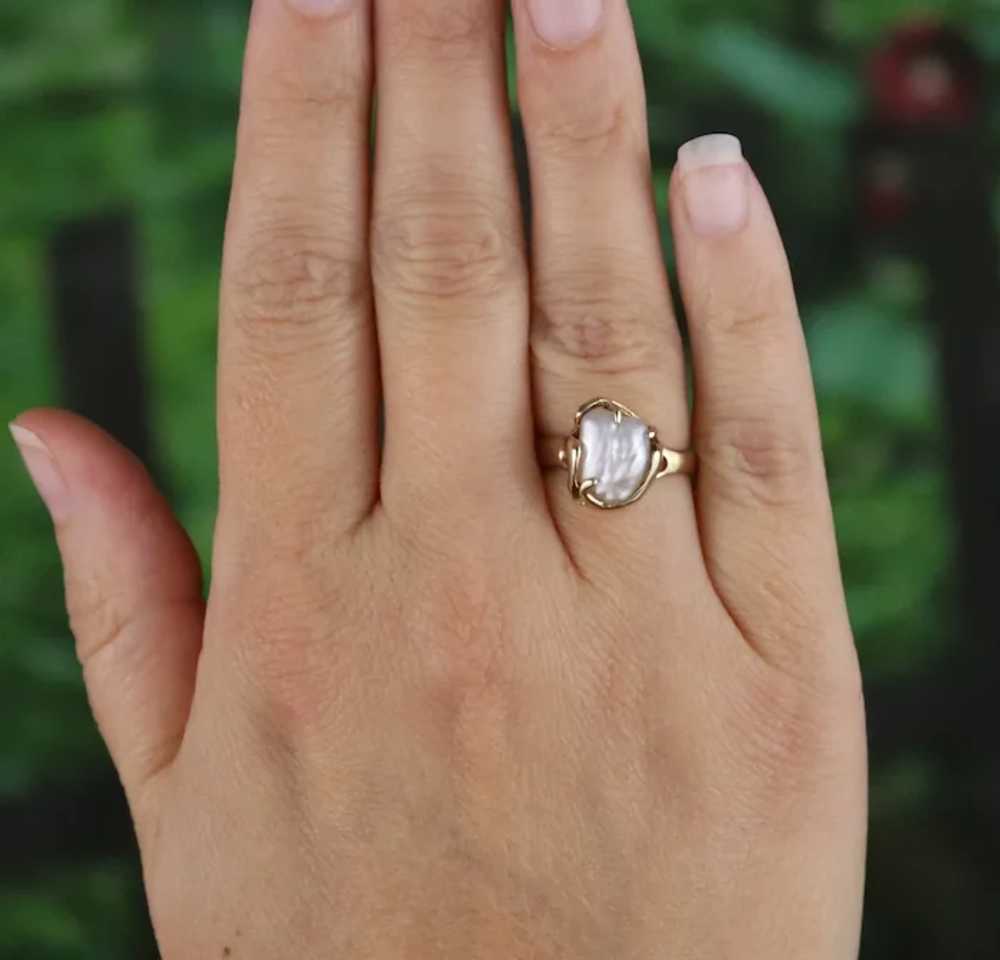 14k Yellow Gold Keshi Pearl Ring Size 5 1/4 - image 3