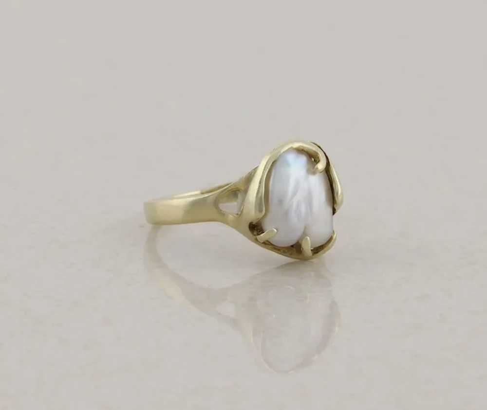 14k Yellow Gold Keshi Pearl Ring Size 5 1/4 - image 4