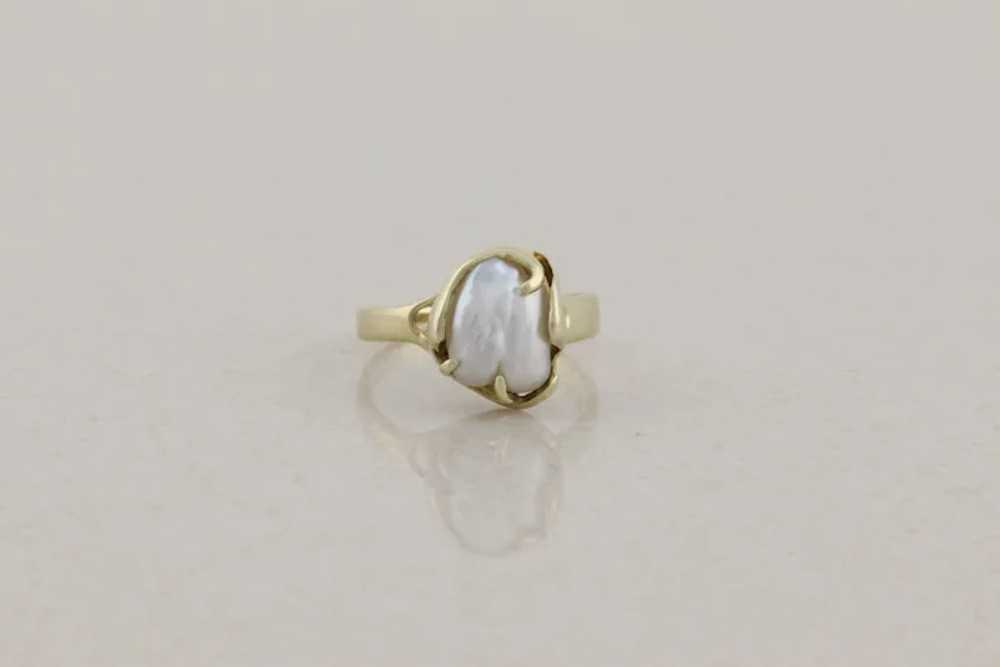 14k Yellow Gold Keshi Pearl Ring Size 5 1/4 - image 5