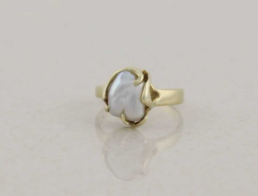 14k Yellow Gold Keshi Pearl Ring Size 5 1/4 - image 6