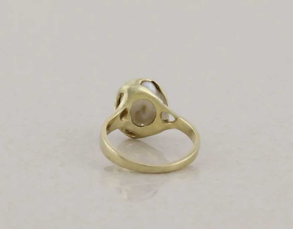 14k Yellow Gold Keshi Pearl Ring Size 5 1/4 - image 7
