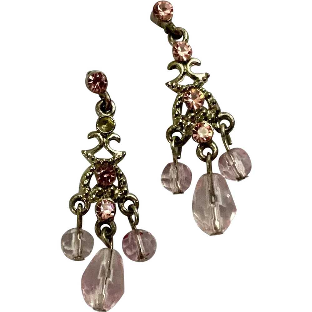 Dainty Pink Dangle Silver Tone Pierced Earrings - image 1