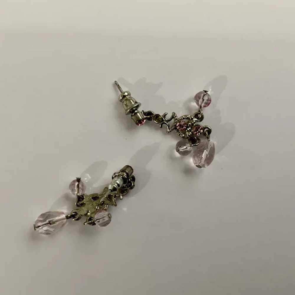 Dainty Pink Dangle Silver Tone Pierced Earrings - image 2