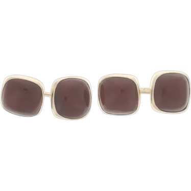 Yellow Gold Carnelian Men's Cufflinks - 14k Square