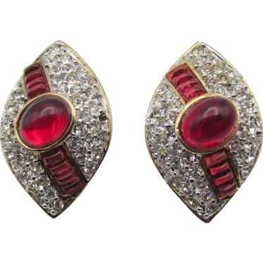 Art Deco Style Weinberg Ruby Red and Crystal Earri