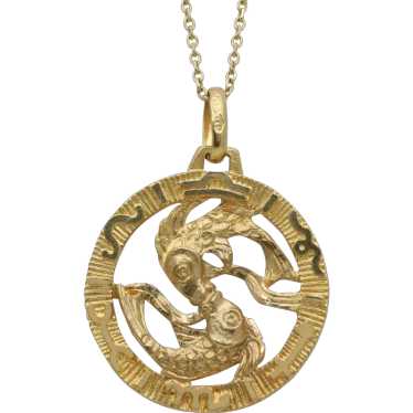 Large 18K Gold Pisces Double Fish Pendant