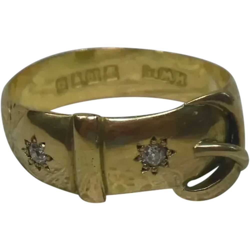 Antique Fine 18 KT Gold & Diamond Buckle Ring Ban… - image 1