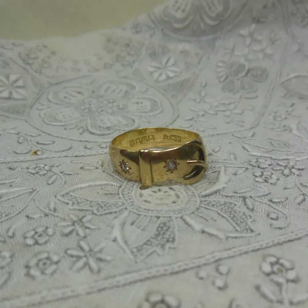 Antique Fine 18 KT Gold & Diamond Buckle Ring Ban… - image 4