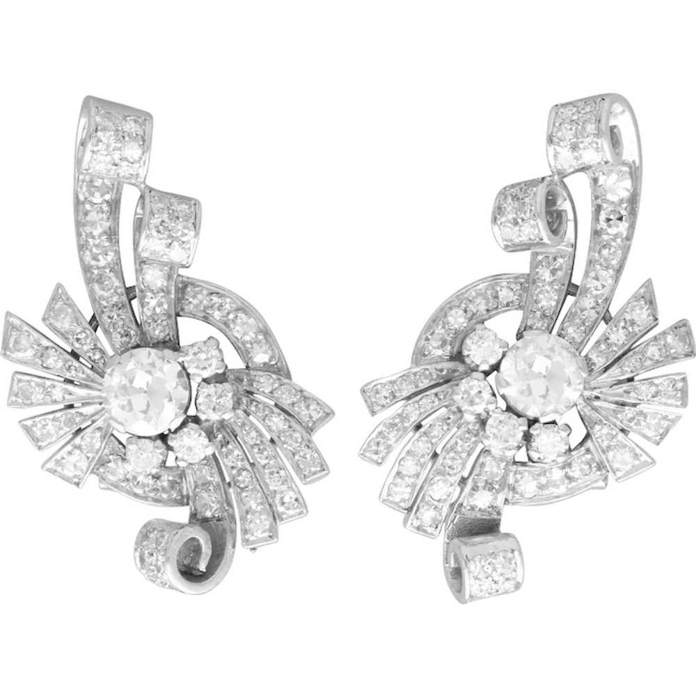 Vintage 4.39cttw Diamond and Platinum Earrings Ar… - image 1