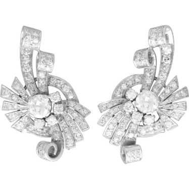 Vintage 4.39cttw Diamond and Platinum Earrings Ar… - image 1