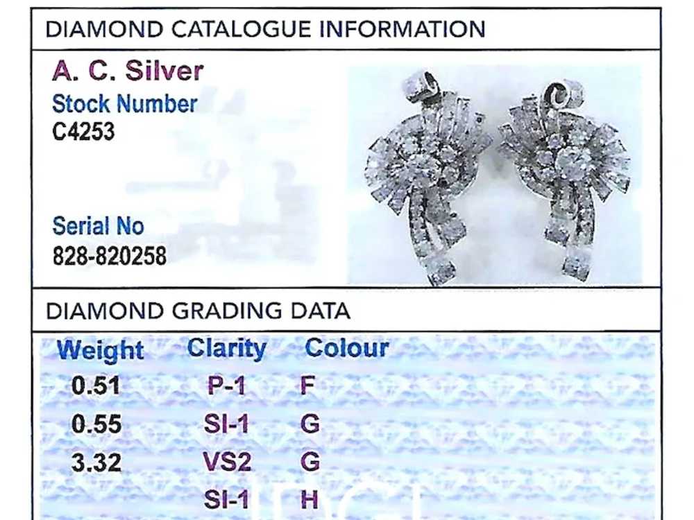 Vintage 4.39cttw Diamond and Platinum Earrings Ar… - image 9